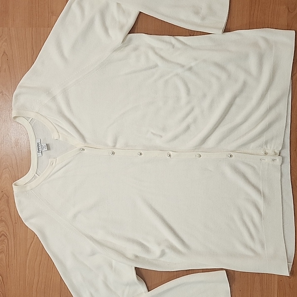 Hampshire Studio Ivory Long Sleeve Cardigan With Pearl Buttons